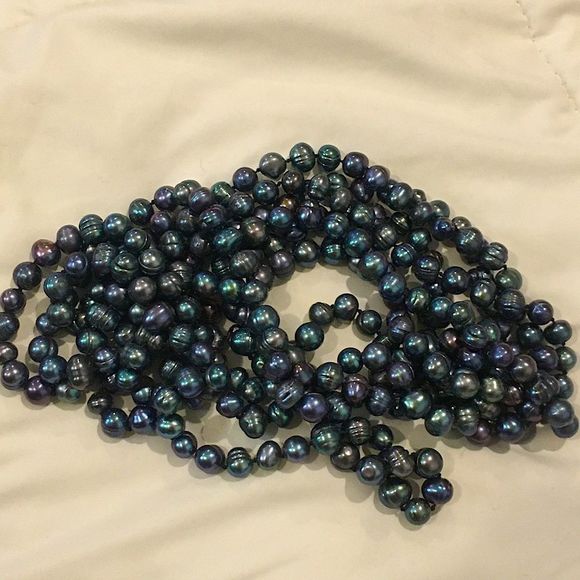 Vintage Peacock Pearls Necklace Endless Strand 99 inches Long - Picture 6 of 12